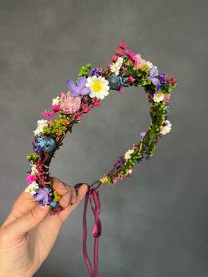 Colourful Wedding Hair Wreath Pink & Purple Flower Crown Meadow