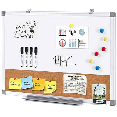 TSJ Office Small Whiteboard Cork-board Combination for Wall - 16' x 12' Portable Aluminum Frame Magnetic Dry Erse Board Mini Bulletin Cork Board 2 Pac