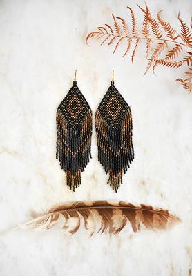 Gold bead Handmade Beaded Earrings Fringe Dangling Earrings Seed