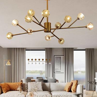 Uolfin Modern Gold Sputnik Bedroom chandelier, 6-Light Dining Room