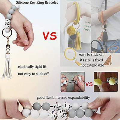 BIHRTC Key Ring Bracelet Wristlet Keychain Silicone Beaded Bangle