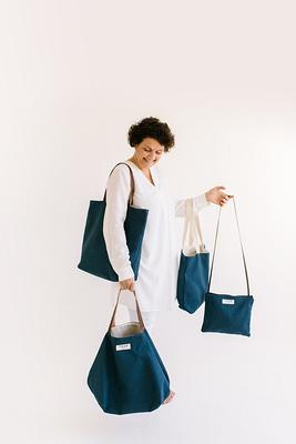 Designer Leather Blue White Large Tote Handbag