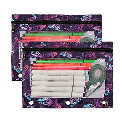  Sooez Pencil Pouch for 3 Ring Binder, 2 Pack Binder Pencil  Pouch with Clear Window Pencil Bags with Zipper & Reinforced Grommets,  Pencil Case for Binder Pink & Grey : Office Products