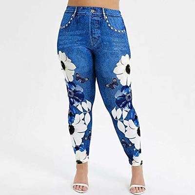 MAYW Stretchy Comfy Seamless Skinny Denim Print Fake Jeans,Women's Denim  Print Fake Jeans Seamless Full Length Leggings,Casual High Waist Flower  Printed Leggings That Look Like Jeans for Women - Yahoo Shopping