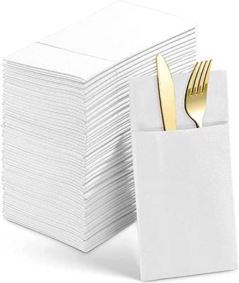 Disposable Linen-Feel Dinner Napkins with Built-in Flatware Pocket, 50-Pack  BRIGHT RED Prefolded Cloth Like Paper Napkins For Dinner, Wedding Or Party  