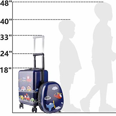 GYMAX 2Pc Kid Carry On Luggage Set, 12 & 18 Kids Suitcase with 4 Spinner  Wheels, Travel Rolling Trolley