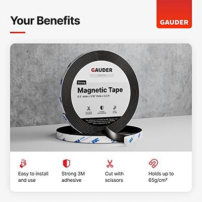 GAUDER Strong Magnetic Tape Self Adhesive (3.3 Feet Long x 0.5 inch Wide) | Magnetic Strips with Adhesive Backing | Magnet Roll