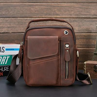 Weixier Cross Body Bag, Men's Shoulder Bag Vintage Leather Vertical Hand  Business Men's Casual Leather Bag Satchel Bag For Men Gift For Father  /anniversary - Temu