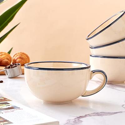 Coffeezone Vintage Design 12 oz Ceramic Latte Art Cappuccino Barista Cup  with Saucer (Beige)