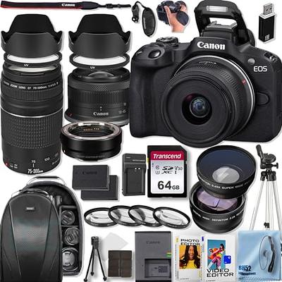 Canon EOS R50 Mirrorless Camera with RF-S 18-45mm f/4.5-6.3 is STM and RF-S  55-210mm f/5-7.1 is STM Lenses+50' Tripod+Telephoto+Wide Angle Lenses+3pcs  (UV/CPL/FLD) Filter Kit+Deluxe Accessory Bundle - Yahoo Shopping