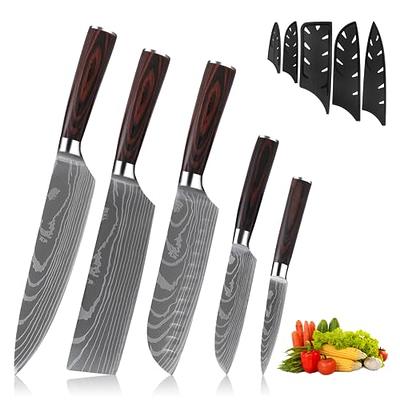 Euna 5 Pcs Kitchen Knife Set with Multiple Sizes, [Ultra-Sharp] Chef Cooking Knives with Sheaths and Gift Box, Chef Knife Set for Professional