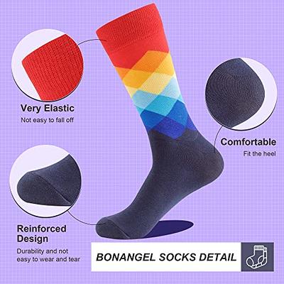 BONANGEL Men's Fun Dress Socks-Colorful Funny Novelty Crew Socks