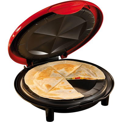 Taco Tuesday 6-Wedge Electric Quesadilla Maker with Extra Stuffing Latch Red