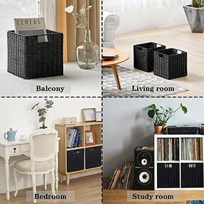  Vagusicc Wicker Storage Basket, Set of 2 Woven Storage Baskets,  Foldable Cube Storage Bins, 11 Inch Square Wicker Storage Baskets for  Shelves, White : Home & Kitchen