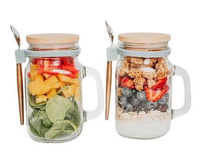  DIMBRAH Overnight Oats Containers with Lids,16oz Glass Jars  with Lids - Set Of 4, Practical Oatmeal Container to Go, Chia Seed Pudding  Jars, Baby Food Containers, with Spoon and Marker 