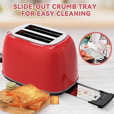 2 Slice Stainless Steel Toaster Retro with 6 Bread Shade Settings, Bagel,  Cancel, Defrost Function, Extra Wide Slot, Removable Crumb Tray, Red