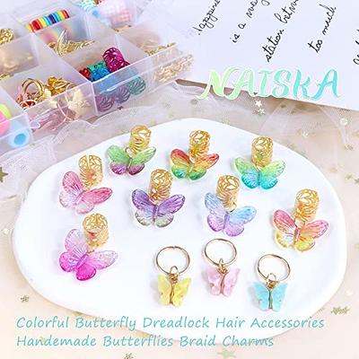 NAISKA 140Pcs Gold Butterfly Hair Jewelry for Braid Colorful Loc