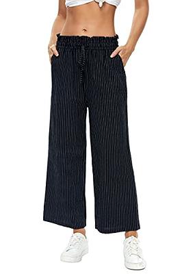 LNX Womens Linen Pants High Waisted Wide Leg Drawstring Casual Loose  Trousers with Pockets (XX-Large, Striped-Black) - Yahoo Shopping