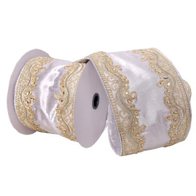 Gold Double Sided Wired Velvet 4 Ribbon 5 Yards - Christmas