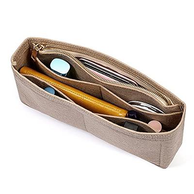 MISIXILE Felt Purse Insert Organizer with Zipper and Gold Buckles,Handbag Organiser Insert Fit Toiletry Pouch 19 26(Black-S)
