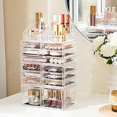 Vtopmart 12''W Clear Stackable Storage Drawers,2 Pack Acrylic Plastic  Organizers Bins for Makeup Palettes, Cosmetics, and Beauty Supplies,Ideal  for