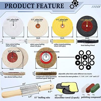 13 Pcs 6 Inch Buffing Polishing Wheels Kit, 6 Pcs 6 Buffing Wheels for  Drill with 1/2'' Arbor Hole, 3 Polishing Compound, Buffing Rake, 2  Microfiber Towel and Crimped Wire Wheel Buffing Wheels - Yahoo Shopping