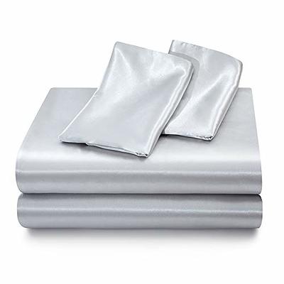 Homiest Light Grey Satin Fitted Sheet Twin Size Fitted Bed Sheet