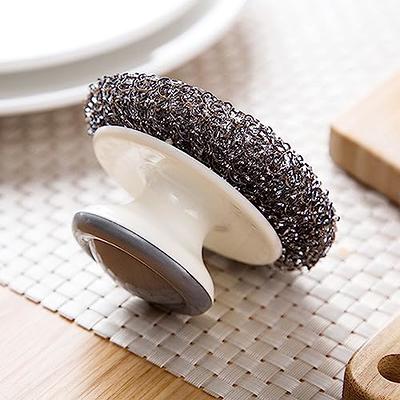 Stainless Steel Wool Scrubber with Handle,Heavy Duty Dish Scrubber Cleaning  Cleaning Brush for Pots, Pans, Grills, Sink(2P)