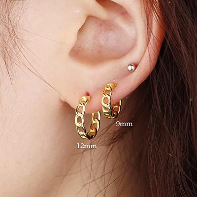 CZ Rectangle Minimalist Sterling Silver Small Hoop Earrings for Women Girls  Geometric Chunky Huggie Hoops Cartilage Dainty Hypoallergenic Jewelry
