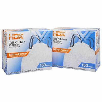 HDX FlexPro 13 Gallon Reinforced Top Drawstring Kitchen Trash Bags