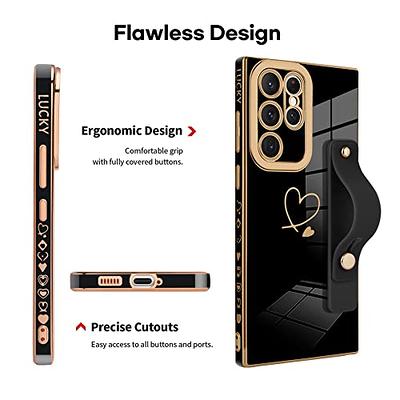 niufoey Compatible with iPhone 14 Pro Max Case Cute with Wrist Strap  Kickstand,Luxury Love Heart Plating Phone Case,[Raised Reinforced Corners]