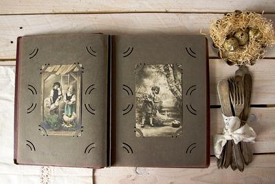 Vintage Photo Album, Postcard Scrapbook Lists Memory Book Sheets