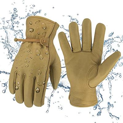 KKOYING Leather Work Gloves Waterproof Gardening Gloves for Men
