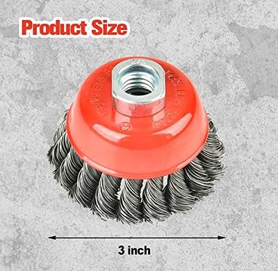 Aain 4 Pack Wire Cup Brush for Grinders, 3 inch Crimped Wire Wheel Brush with 5/8-Inch-11 Threaded Arbor,Max RPM 12,500, Light-Duty Conditioning for