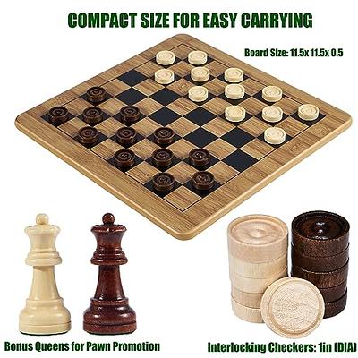 Regal Games - Reversible Wooden Board for Chess, Checkers & Tic-Tac-Toe -  24 Interlocking Wooden Checkers and 32 Standard Chess Pieces - for Age 8 to