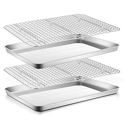 9 Inch Toaster Oven Tray and Rack Set, Small Stainless Steel Baking Pan  with Cooling Rack,Dishwasher Safe Baking Sheet