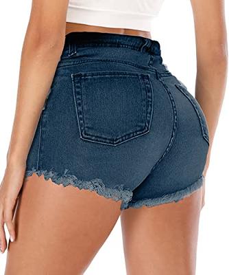 Agnes Orinda Women's Plus Size Denim Shorts Ripped Stretched Distressed  Jean Shorts Dark Blue 3X