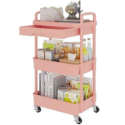 Calmootey 3-Tier Rolling Utility Cart with Drawer,Multifunctional Storage  Organizer with Plastic Shelf & Metal Wheel,Storage Cart for  Kitchen,Bathroom,Living Room,Office,Pink - Yahoo Shopping
