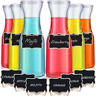 Plastic Juice Carafe with Lids (Set of 6) 32 oz Carafes for Mimosa Bar, Drink Pitcher with Lid, Water Bottle, Milk Container, Clear Beverage