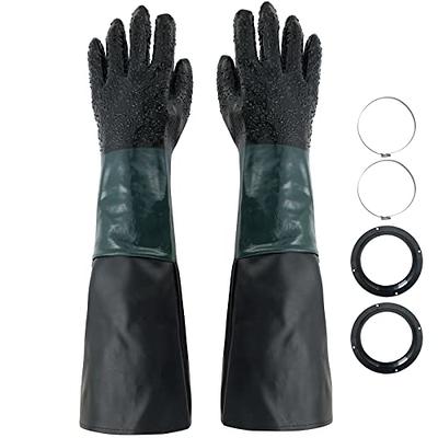 FLKQC Rubber Sandblasting Gloves, 1 Pair 23.6 Blast Protection Gloves Kit  with 2 Glove Holders & Metal Clamps