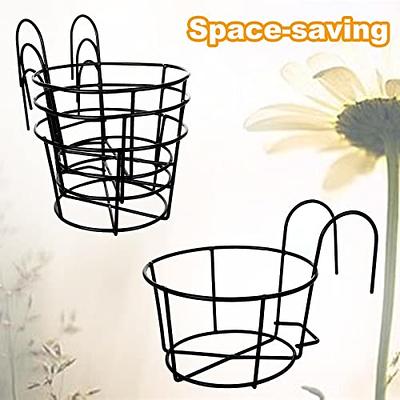 6 PCS Round Hanging Railing Planters Basket, Metal Hanging Railing