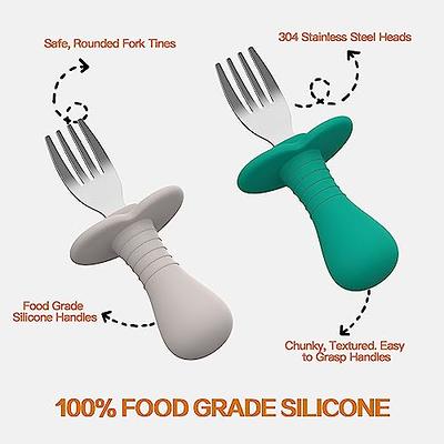 Toddler Utensils Set Spoon and Fork, Stainless Steel Baby Fork and Spoon  Set with Silicone Handles,for Toddlers 18 Months+, Children's Flatware Set