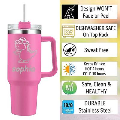 Large 40 oz Hot PINK Tumbler w/CUSTOMIZED Name. Iced Or Hot Drinks /Coffee  w/Lid