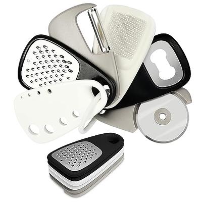 Kitchen Gadgets Set 5 Pieces, Space Saving Cooking Tools Cheese Grater, Bottle Opener, Fruit/Vegetable Peeler, Pizza Cutter, Garlic/Ginger Grinder, St