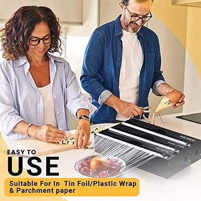 3 in 1 Wrap Dispenser, Acrylic Foil Dispenser with Slide Cutter Plastic Wrap,  Aluminum Foil and Wax Paper Organizer Holder