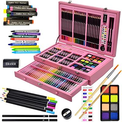 Sunnyglade 145 Piece Deluxe Art Set, Wooden Art Box & Drawing Kit with  Crayons, Oil Pastels, Colored Pencils, Watercolor Cakes, Sketch Pencils,  Paint Brush, Sharpener, Eraser, Color Chart (Pink) - Yahoo Shopping