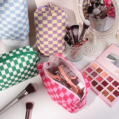 SOIDRAM 6 Pcs Checkered Makeup Bag Preppy Cosmetic Bag Bulk Pink