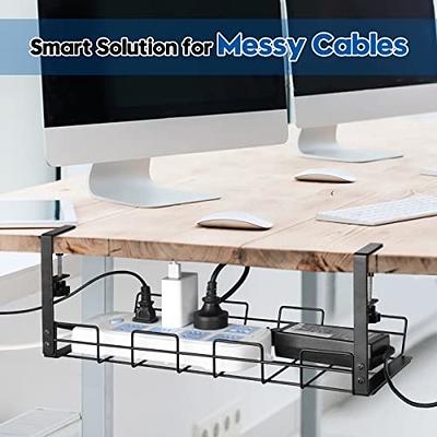 Under Desk Cable Management Tray, 15.7'' Cable Management Under Desk No Drill Steel Desk Cable Organizers, Desk Cable Tray with Wire Organizer and