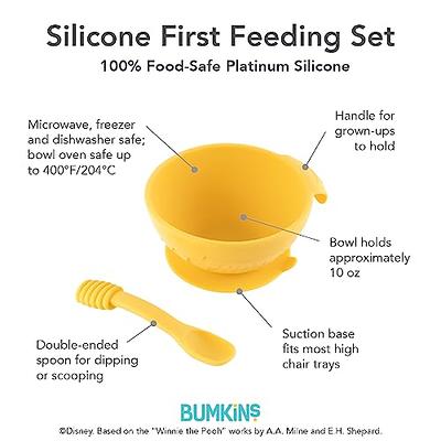 Bumkins Baby Bowl, Silicone Feeding Set with Suction for Baby and Toddler,  Includes 4 Spoons and