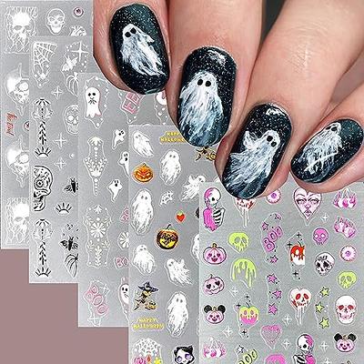  Halloween Nail Stickers, Halloween Nail Art Decals 3D  Self-Adhesive Pink Ghost Skull Pumpkin Spider Web Halloween Nail Design DIY  Holiday Nail Decoration Women Kids for Halloween Party (6 Sheets) : Beauty